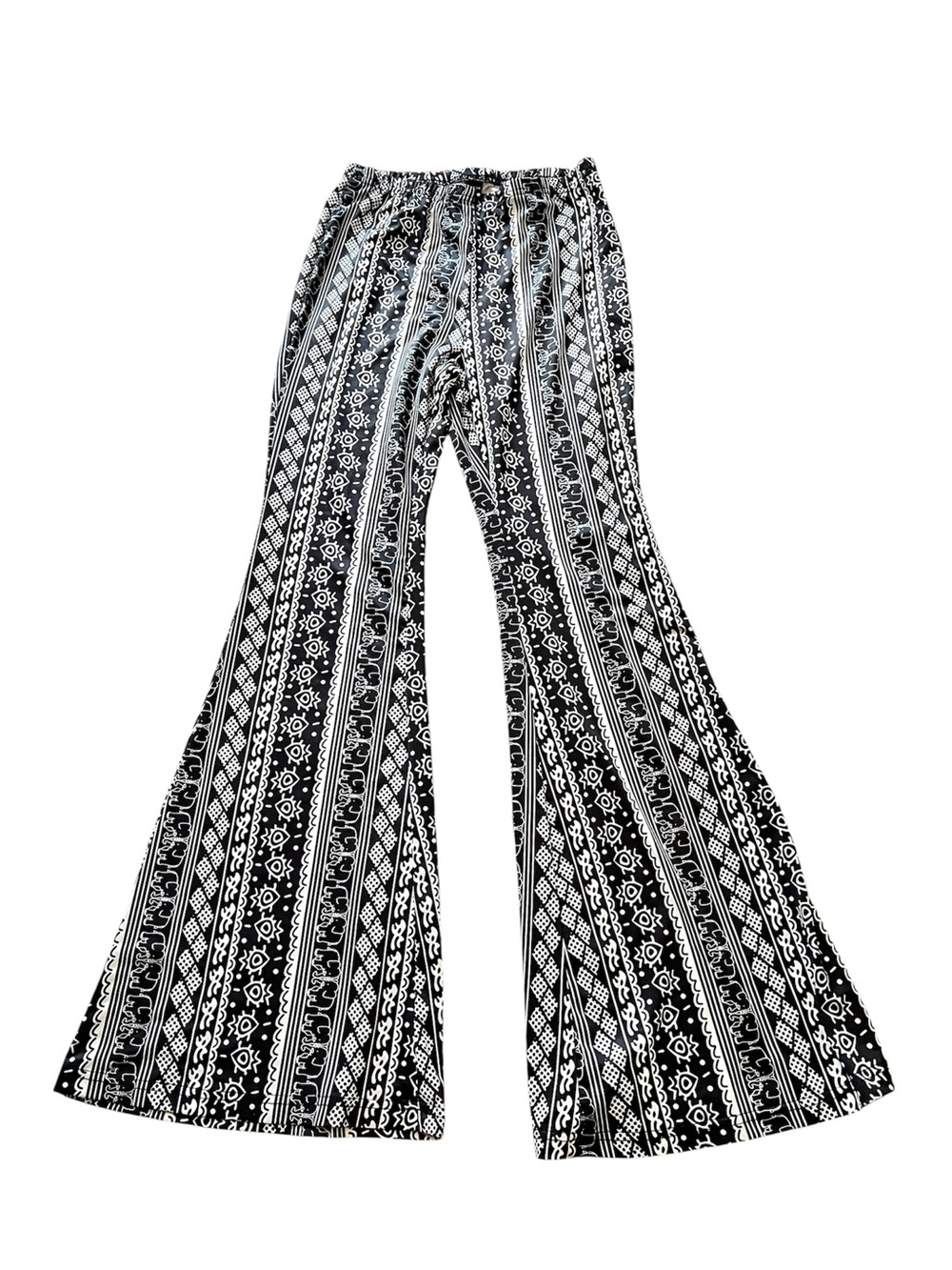 SHEIN Black & White Tribal Wide-Leg Pants